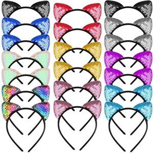 Reversible Sequin Cat Ear Headbands 20 Pack Colorful Womens Fashion Party